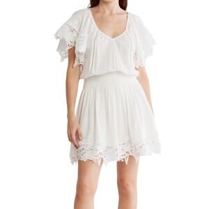 Ramy Brook Jacey lace trim short sleeve dress white size Large L